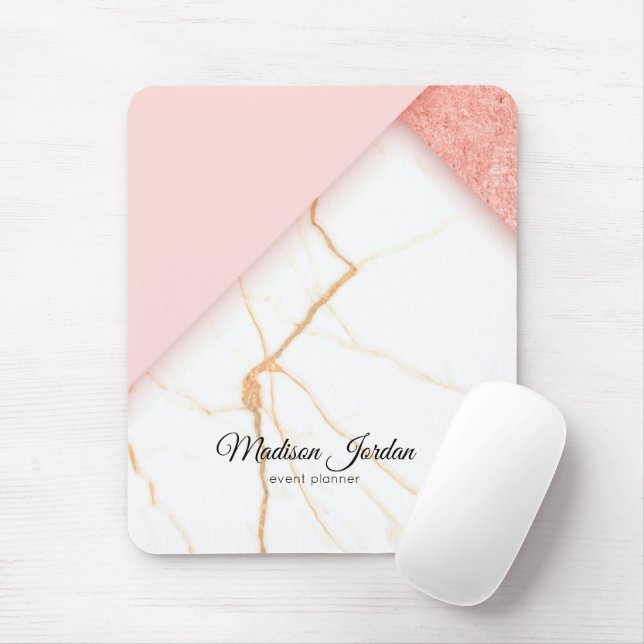 Mousepad Mármore Rosa e Dourado Moderno (Com mouse)