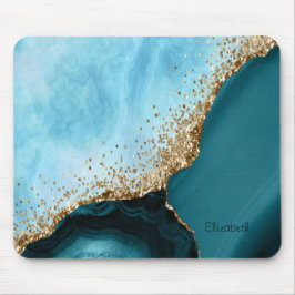 Mousepad Mármore Turquesa Brilho Dourado Elegante
