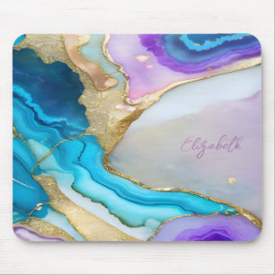 Mousepad Mármore Violeta Azul Dourado Legal