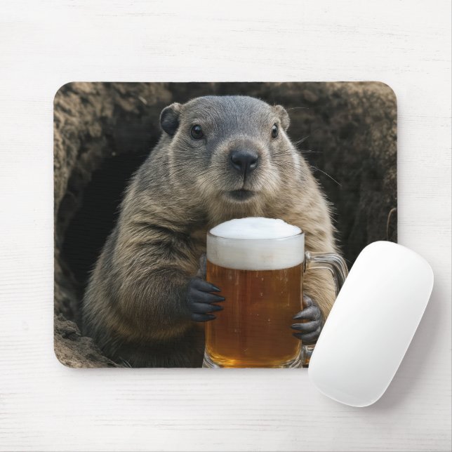 Mousepad Marmota Com Caneca De Cerveja (Com mouse)