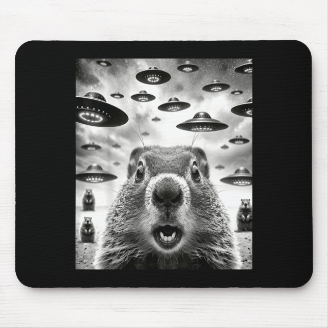 Mousepad Marmotas Estranhas Selfie Com Ufo Alien Divertido  (Frente)