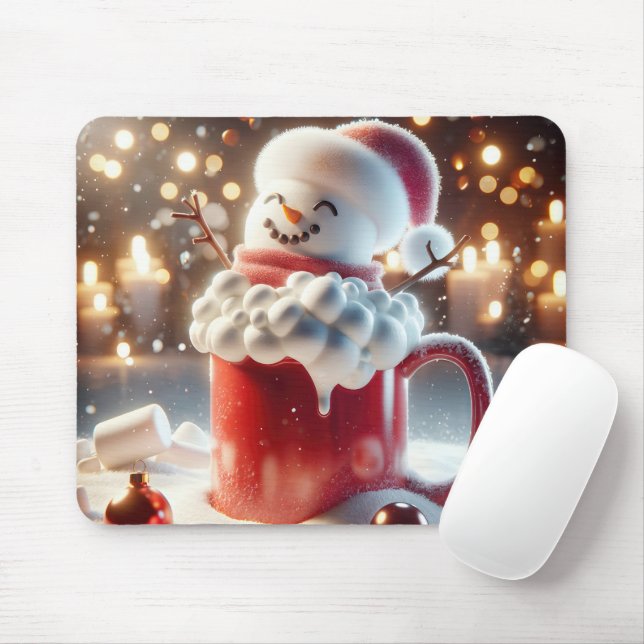 Mousepad Marshmallow Snowman Em Chocolate Quente (Com mouse)
