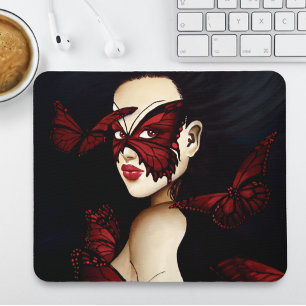 Mousepad Máscara de Borboleta Vermelha Mulher Fantasia Góti