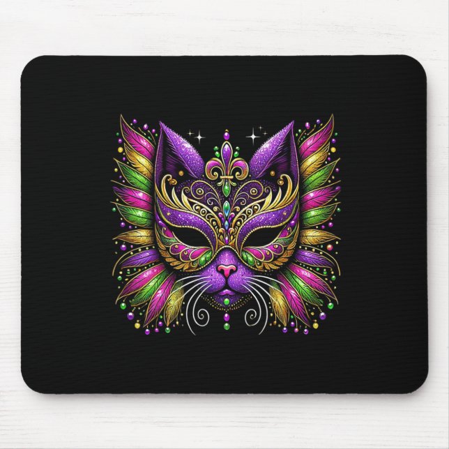 Mousepad Máscara de Gato do Mardi Gras Nova Orleans Mulhere (Frente)