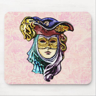 Mousepad Máscara de mascarada no Padrão de Brocade Rosa Dus