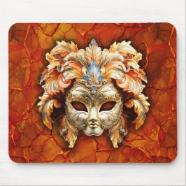 Mousepad Máscara de ornamentado com Penas Laranja no Fundo 