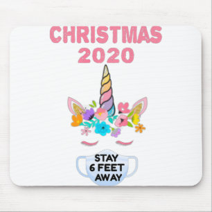 Mousepad Máscara do Unicorn Natal Fique 6 pés em quarentena