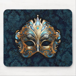 Mousepad Máscara Intricada Azul-turquesa e Dourada
