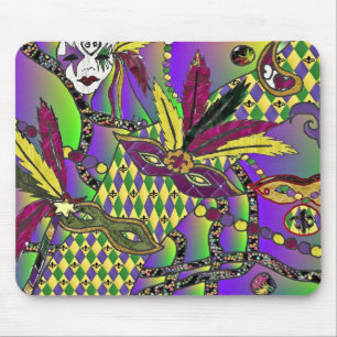 Mousepad Máscaras de Penas do Mardi Gras Psicodélico Presen