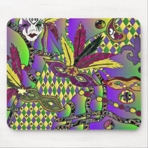 Mousepad Máscaras de penas do Mardi Gras Psychedelic