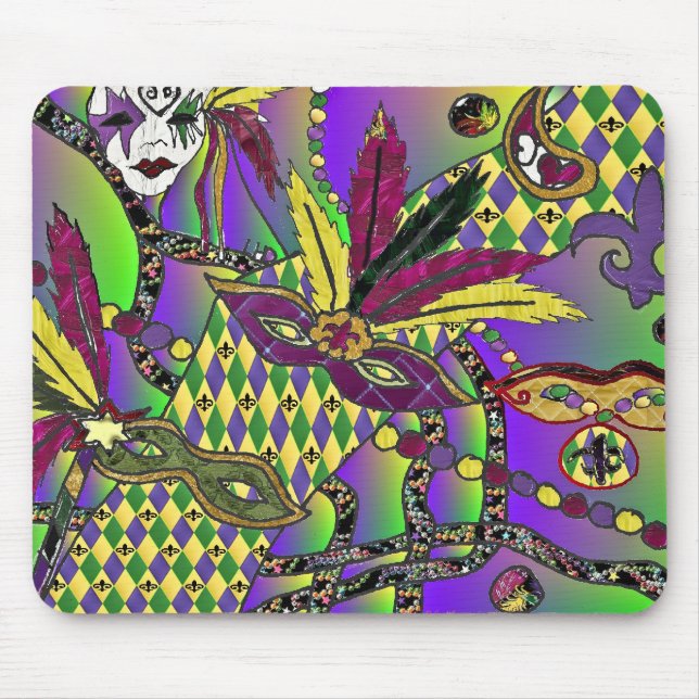 Mousepad Máscaras de penas psicodélicas de Mardi Gras (Frente)