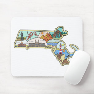 Mousepad Massachusetts Map Boston Cape Cod Salem Souvenir