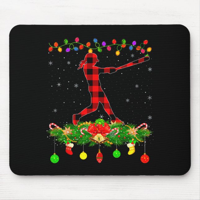 Mousepad Matching Buffalo Plaid Softball Srts Christmas Paj (Frente)
