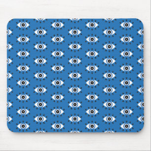 Mousepad Mau de Olho Grego Padrão Azul Preto Branco