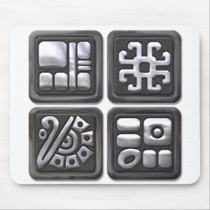 Mousepad Mayan Glyphs-black e prata