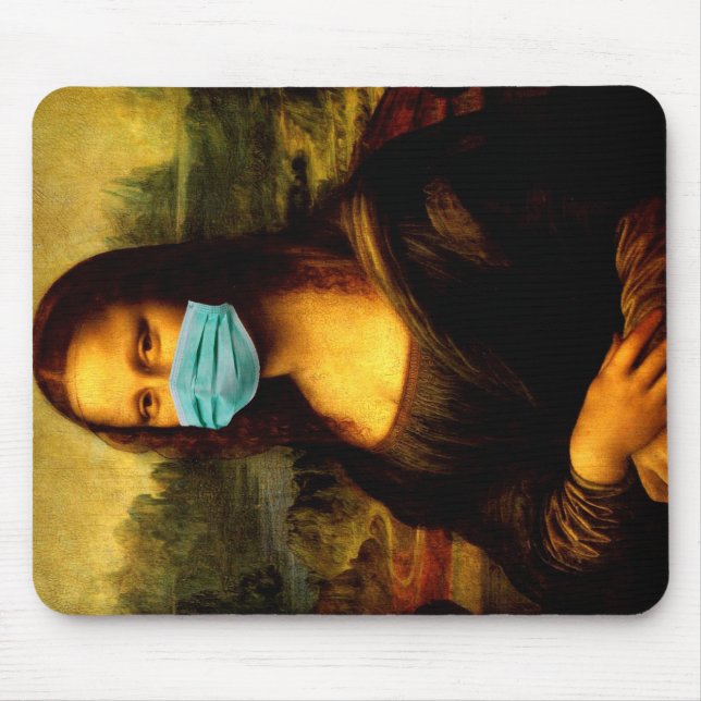 Mousepad Me Engraçado. Máscara por rosto. Mona Lisa em quar (Frente)