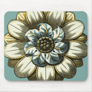Mousepad Medalha Floral Ornamentado sobre fundo azul claro