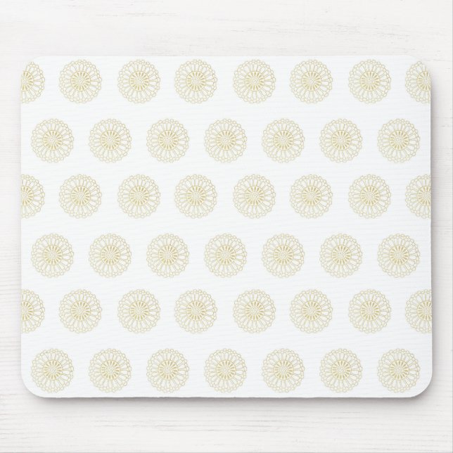 Mousepad Medalhão de Flor de Zínia Dourada Branca (Frente)