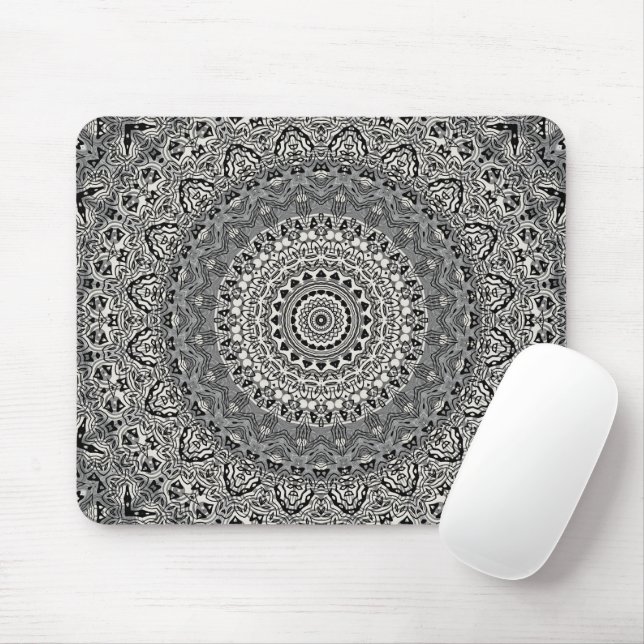 Mousepad Medalhão Estilo Tribal Cinza e Preto (Com mouse)