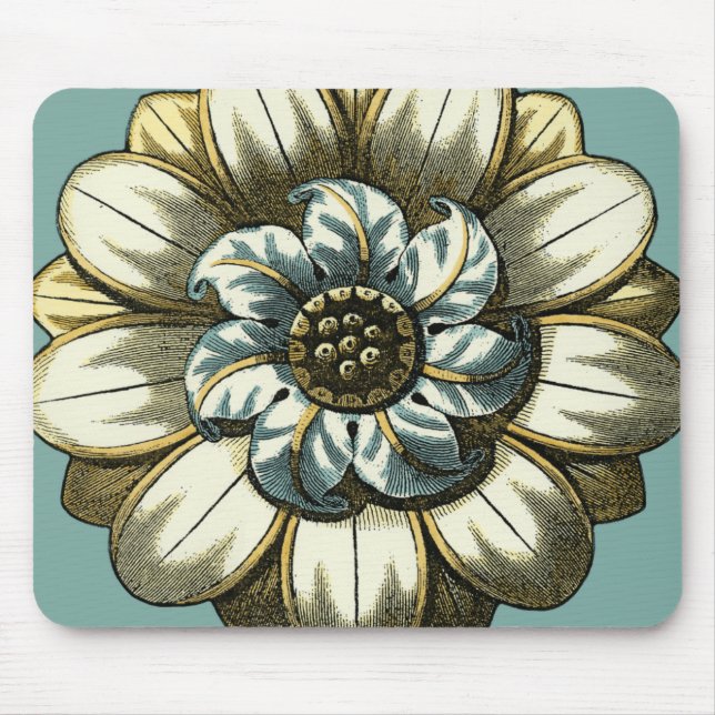 Mousepad Medalhão Floral ornamentado sobre fundo azul claro (Frente)