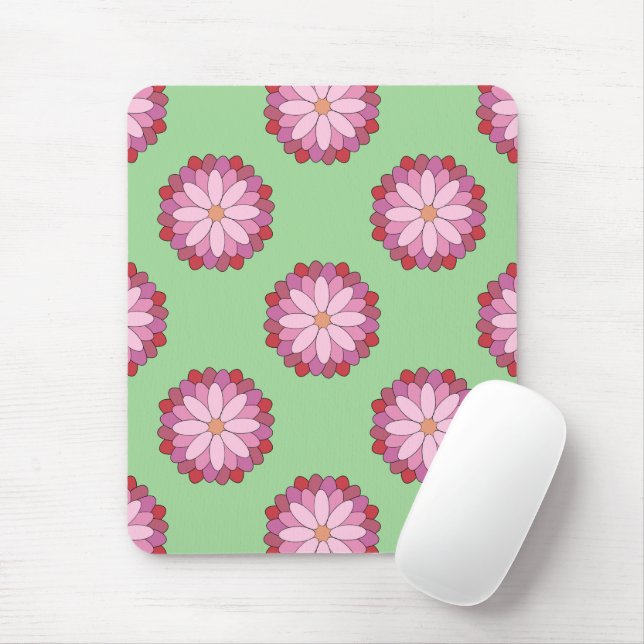 Mousepad Medalhão Verde-Asiático Pastel Rosa Floral (Com mouse)