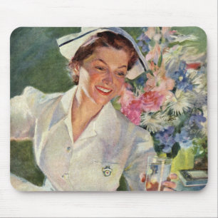 Mousepad Medicina Vintage, Enfermeira Feliz em Uniforme