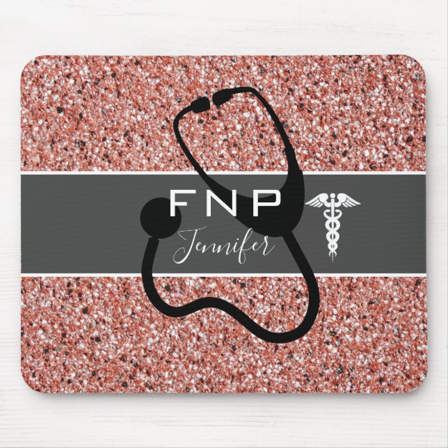 Mousepad Médico Enfermeiro Stethoscope Rosa Glitter Dourado (Frente)