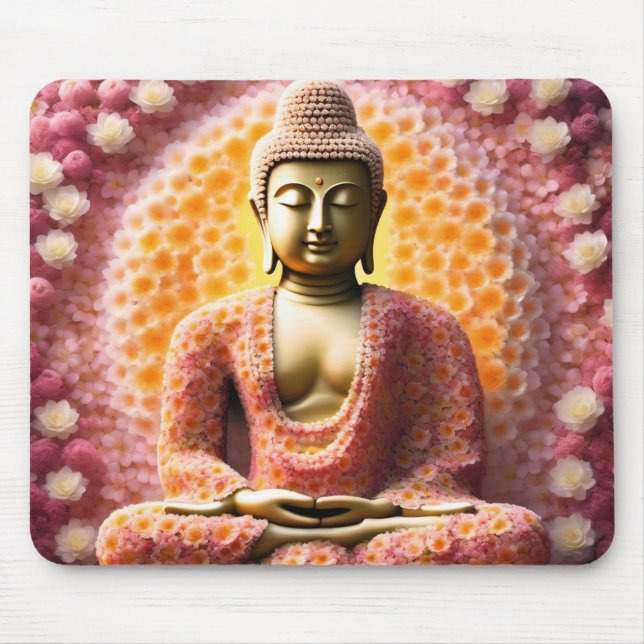 Mousepad Meditação Buda Flor Rosa-Flor (Frente)