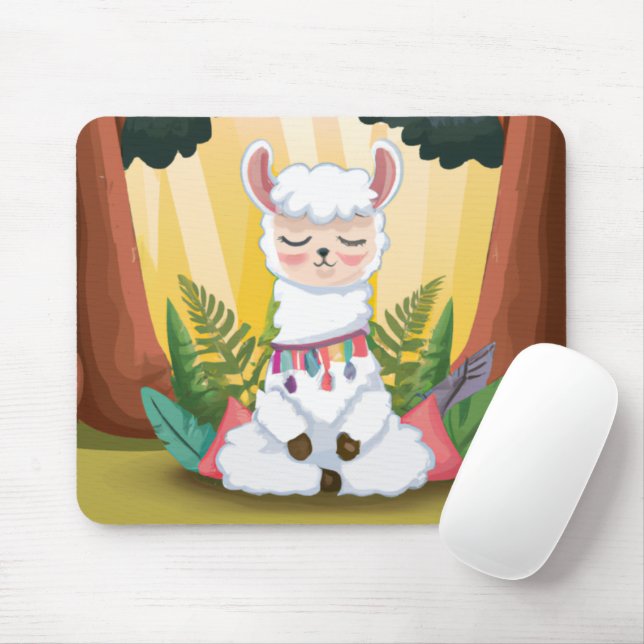 Mousepad Meditação Cute Llama em Floresta Mágica (Com mouse)