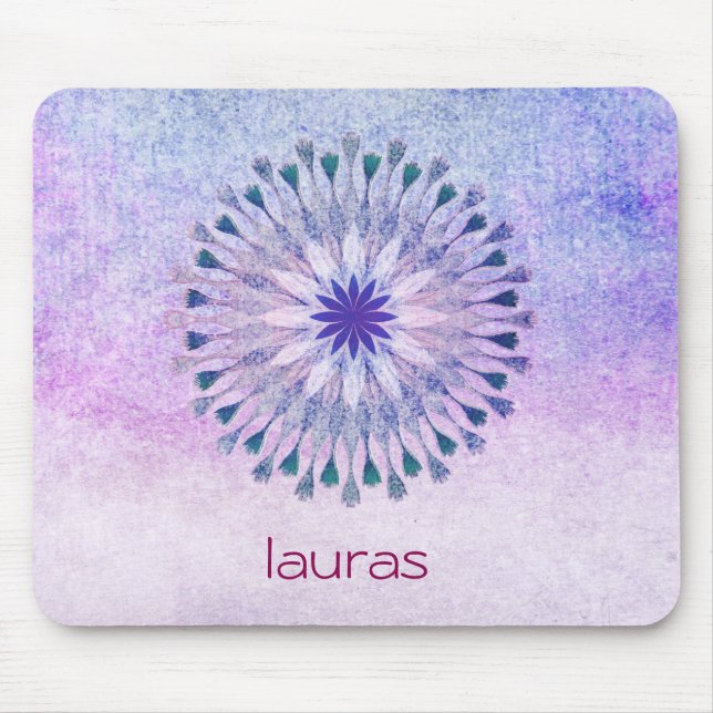 Mousepad Meditação de Peacock Yoga com Aquarela de Flor de  (Frente)