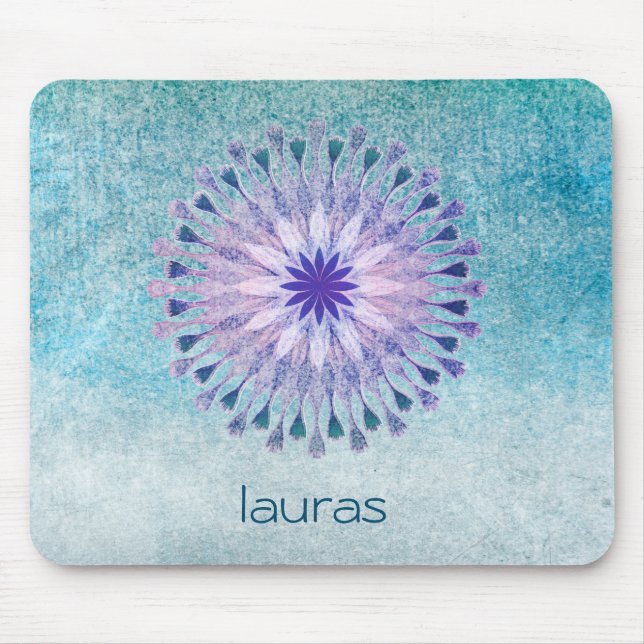 Mousepad Meditação de Peacock Yoga com Aquarela de Flor de  (Frente)