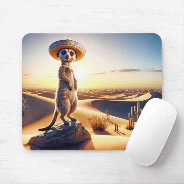 Mousepad Meerkat Vestindo um Sombrero Mexicano (Com mouse)