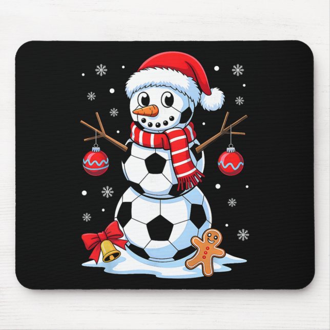 Mousepad Meia de Natal Futebol Boneco de Neve Chapéu do Pap (Frente)