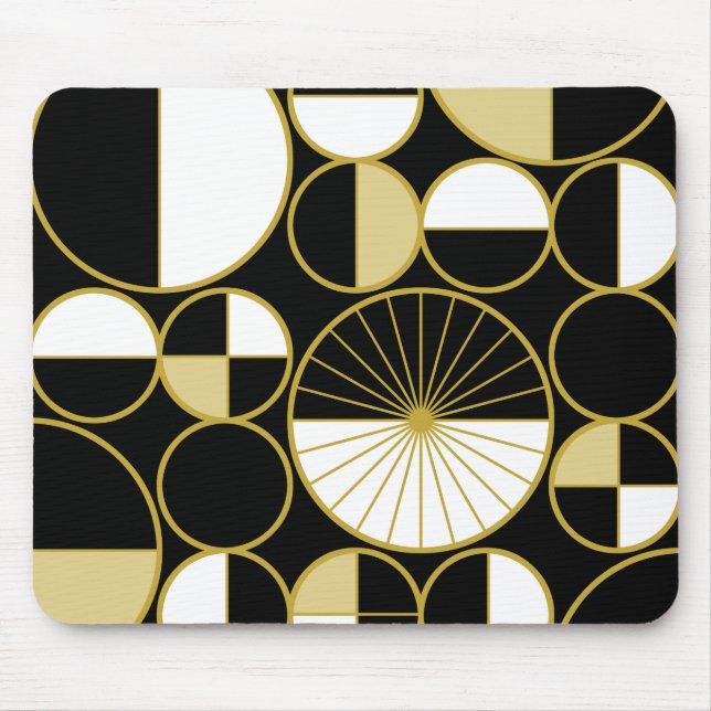 Mousepad Meio século Círculos Modernos Metade preto Dourado (Frente)