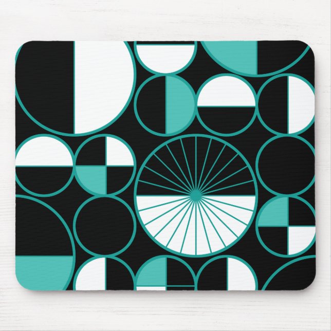 Mousepad Meio século Círculos Modernos Metade Turquesa Pret (Frente)