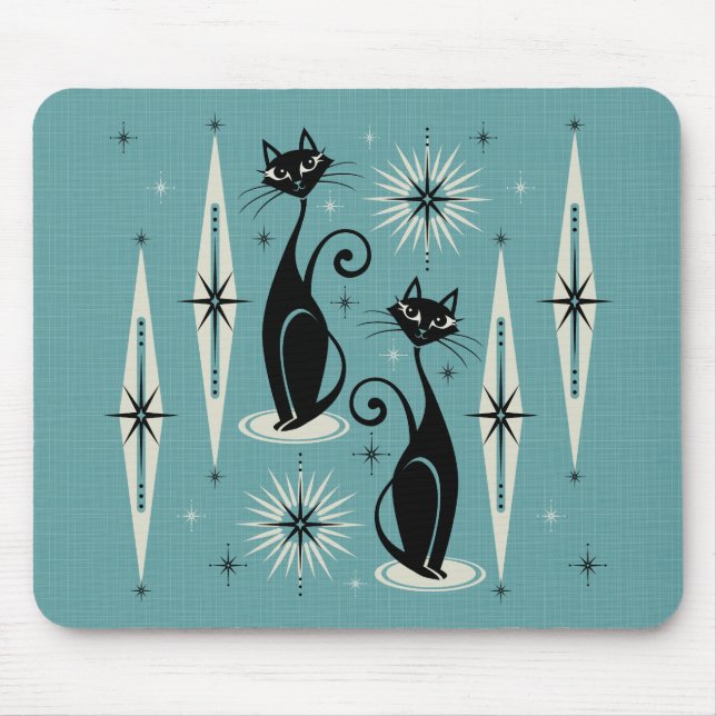 Mousepad Meio século mede gatos atômicos retrô em azul (Frente)