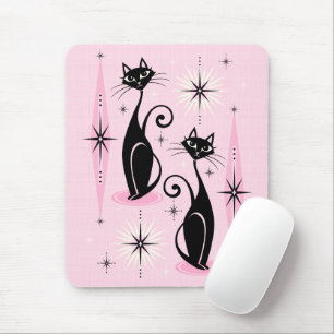 Mousepad Meio século mede gatos atômicos retrô em rosa L