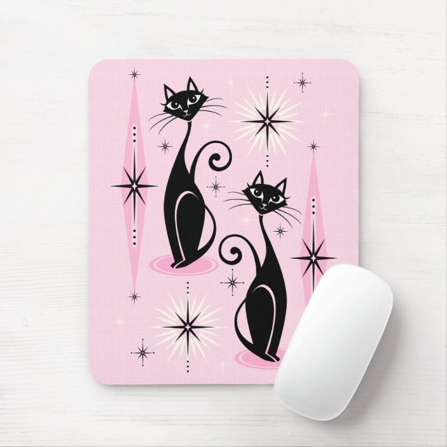 Mousepad Meio século mede gatos atômicos retrô em rosa Lega (Com mouse)
