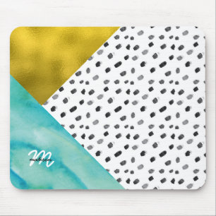 Mousepad Meios mistos da cerceta e do ouro Monogrammed