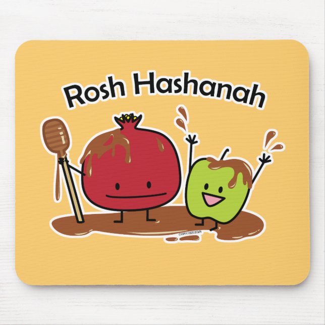 Mousepad Mel da romã da maçã de Rosh Hashanah judaico (Frente)