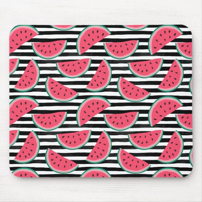 Mousepad Melancia doce sobre padrão preto-e-branco em Strip (Frente)