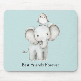Mousepad Melhor Amigo Elefante e Pássaro Menta