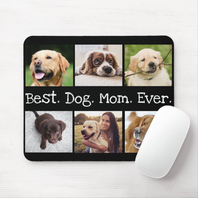 Mousepad Melhor Cachorro Mãe 6 Colagem de Fotografias Preta (Com mouse)