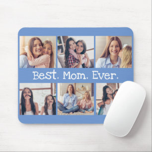 Mousepad Melhor mãe colagem de fotos em azul branco