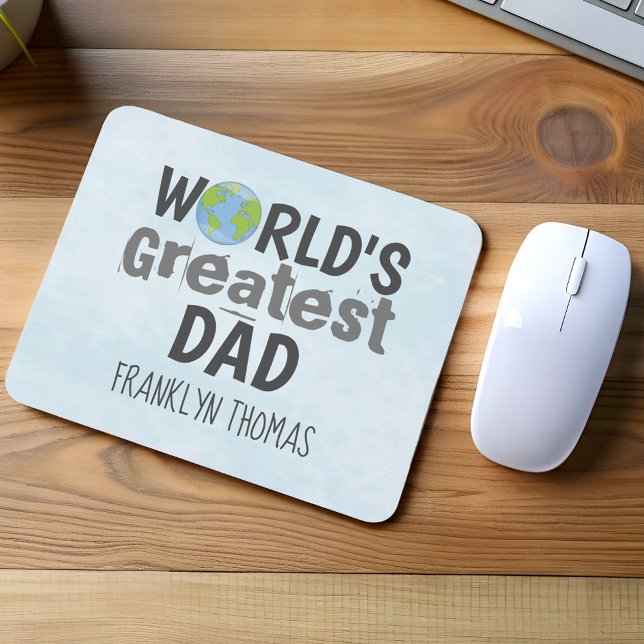 Mousepad Melhor Pai do Mundo Nome Personalizado (World’s greatest dad personalized mouse pad with globe design custom name Father’s Day gift.)