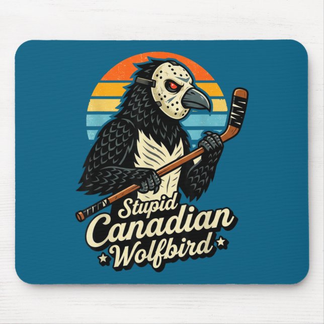 Mousepad Meme idiota de lobo canadense pássaro louco de hóq (Frente)