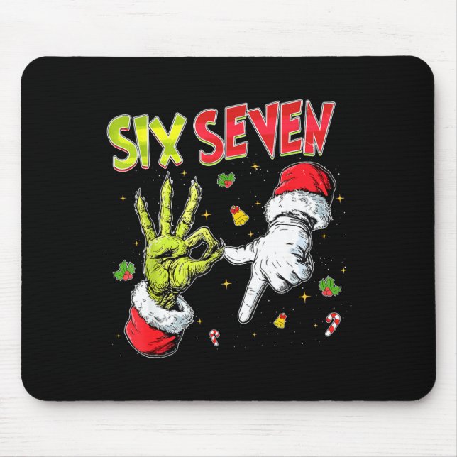 Mousepad Meme Número 67 Irmão Gíria Seis Sete Mão de Natal  (Frente)