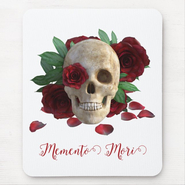 Mousepad Memento Mori. Caveira com rosas vermelhas (Frente)