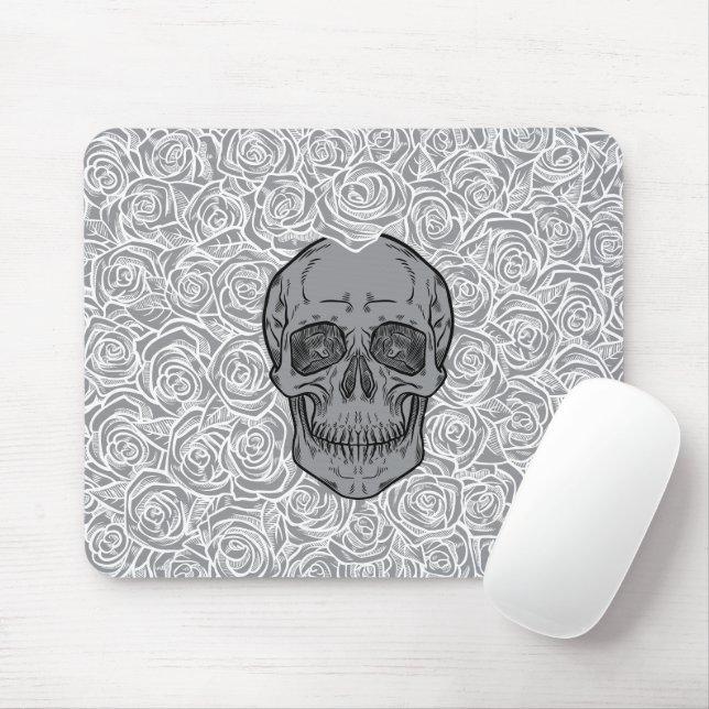 Mousepad Memento Mori! Caveira e Rosas, Desenho Mão (Com mouse)