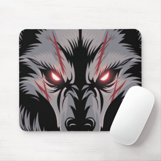 Mousepad Menacando Lobo com Olhos Vermelhos Brilhantes (Com mouse)